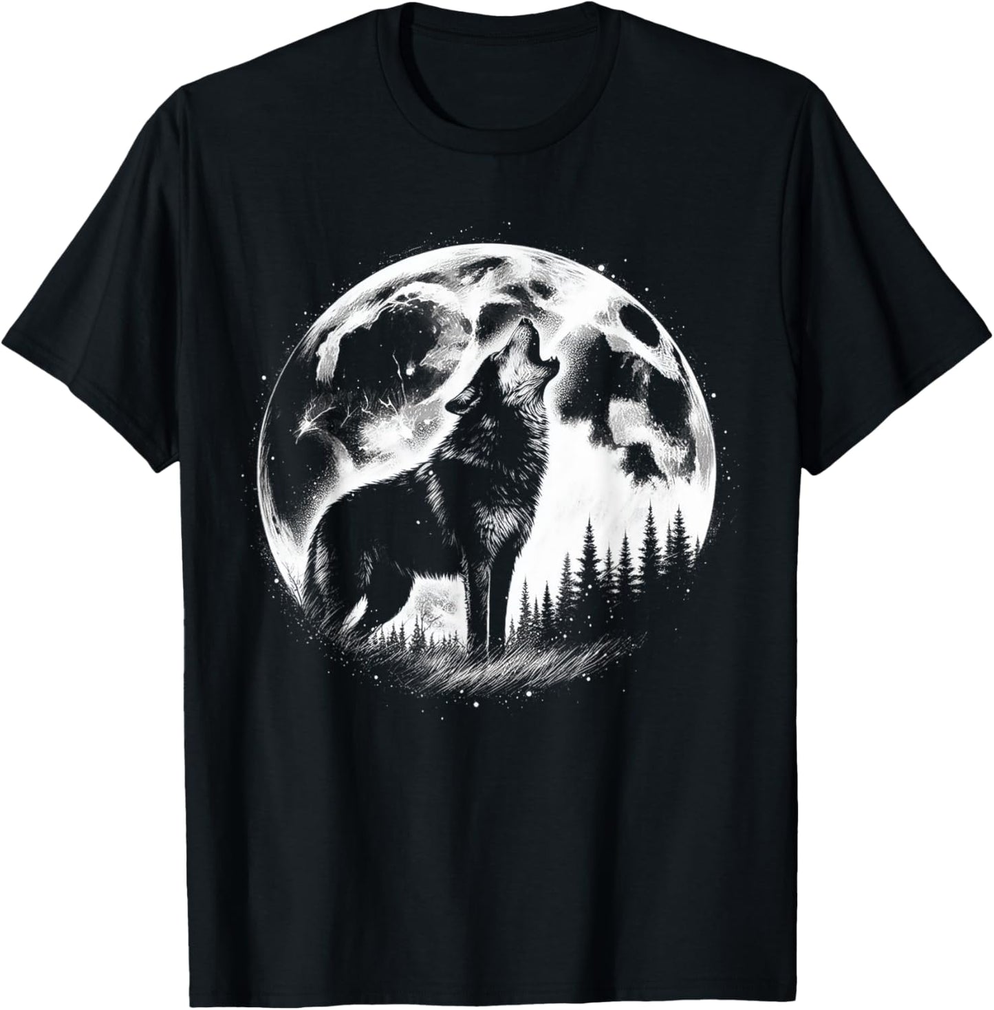 Wolf Howling Moon Forest Nature Wildlife Animal T-Shirt - T-Shirt | Black