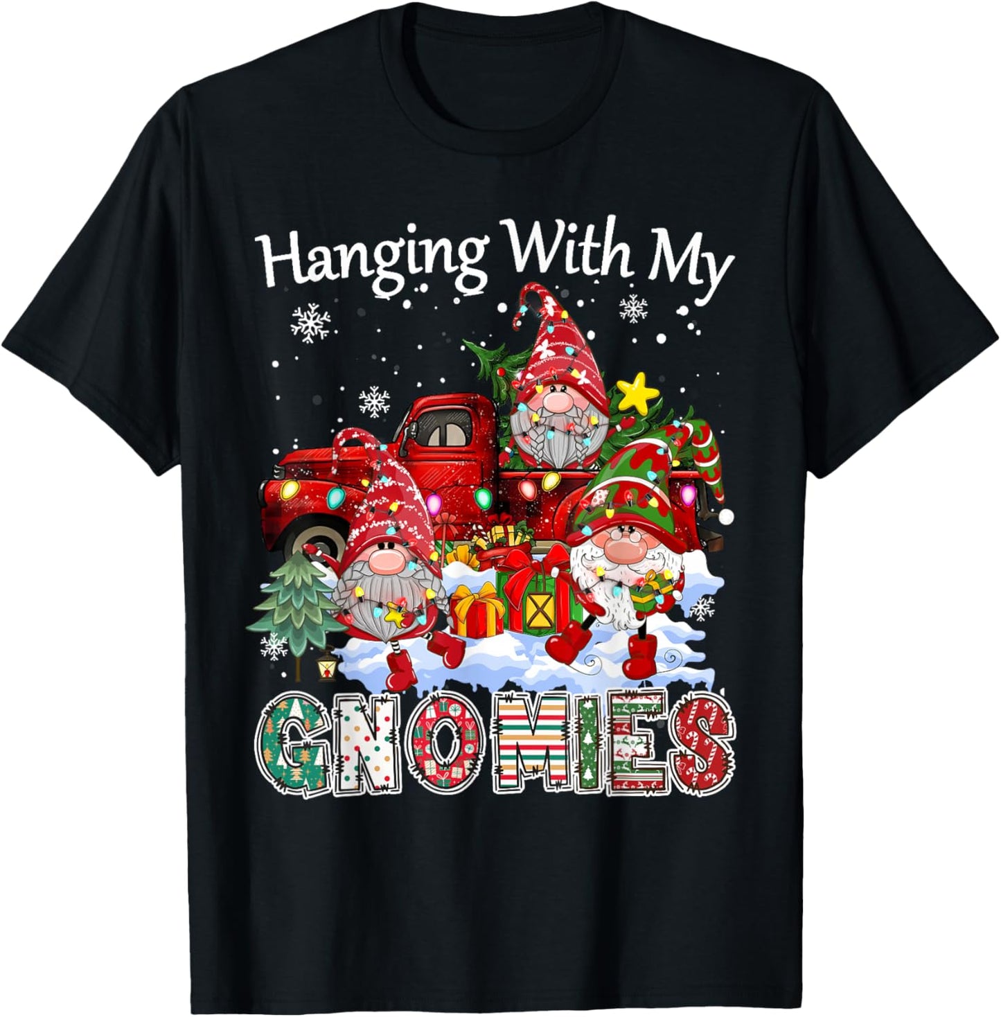 2025 Christmas Gnome Hanging With My Gnomies Matching Family T-Shirt - T-Shirt | Black