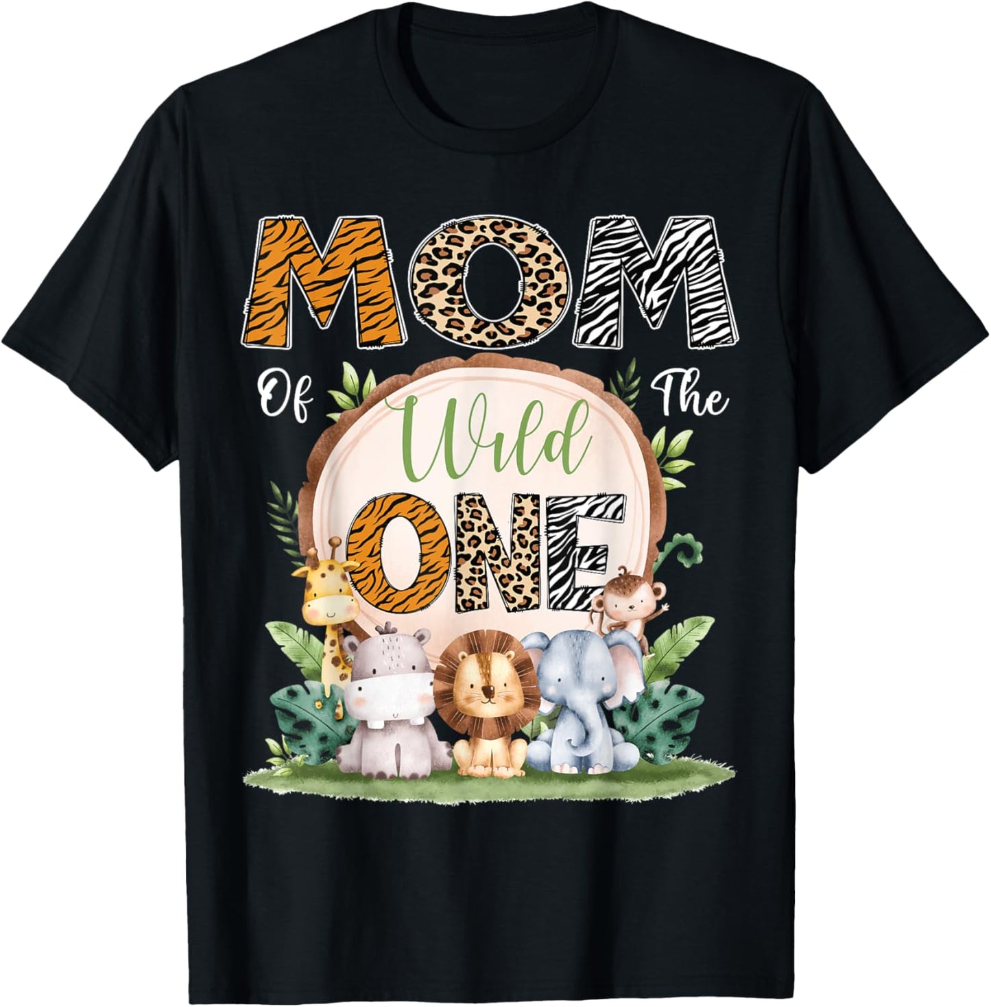 Mom Of The Wild One First Birthday Safari Woodland T-Shirt - T-Shirt | Black