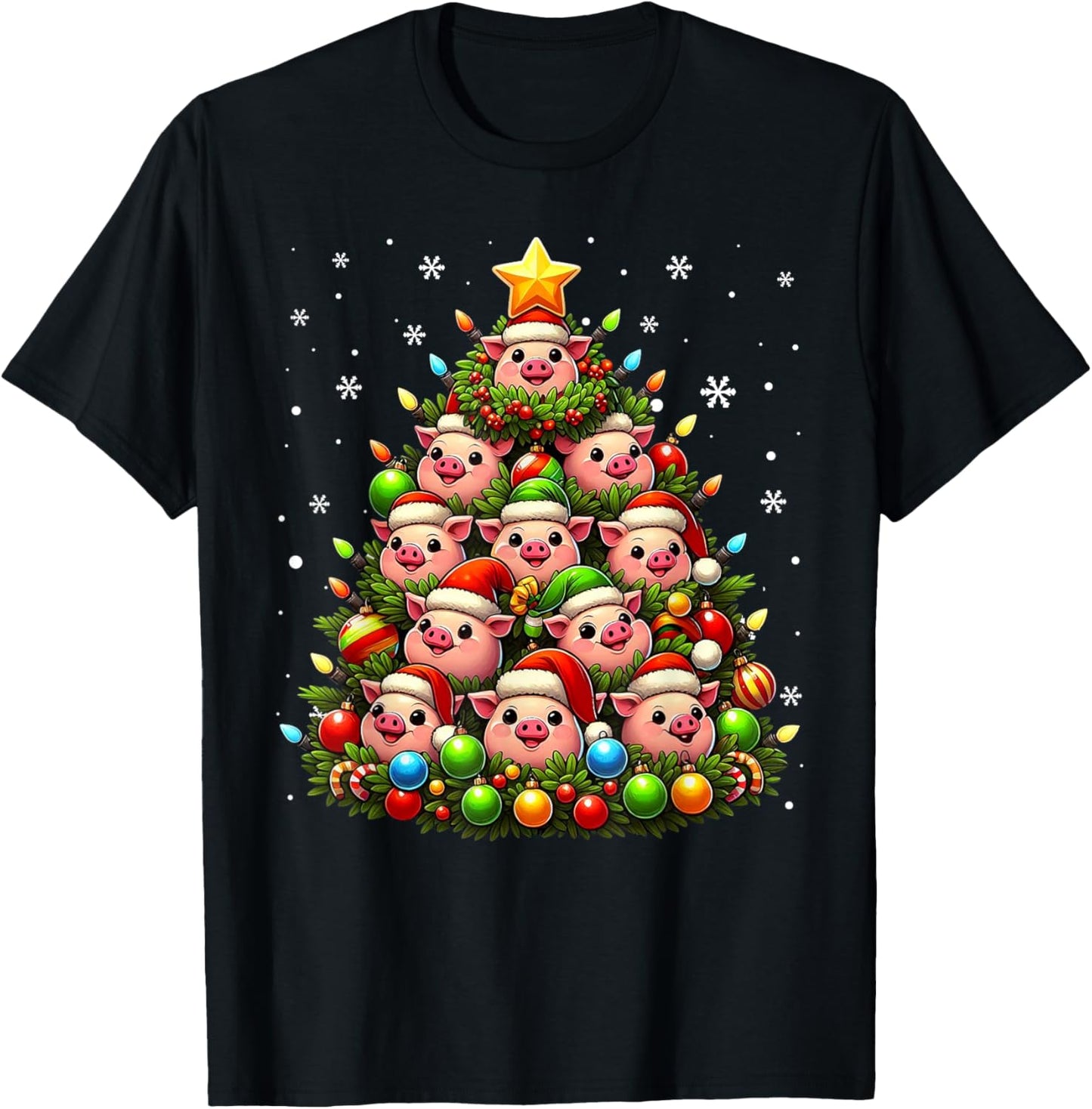 Ugly Christmas Sweater Day Funny Pig Christmas Tree Xmas T-Shirt - T-Shirt | Black