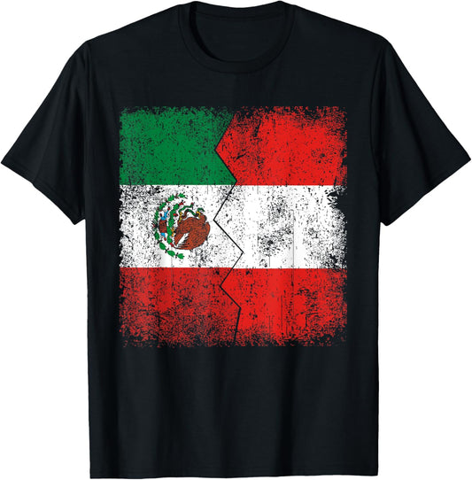 Peruvian Roots | Half Mexican Flags | Mexico Peru Vintage T-Shirt - T-Shirt | Black
