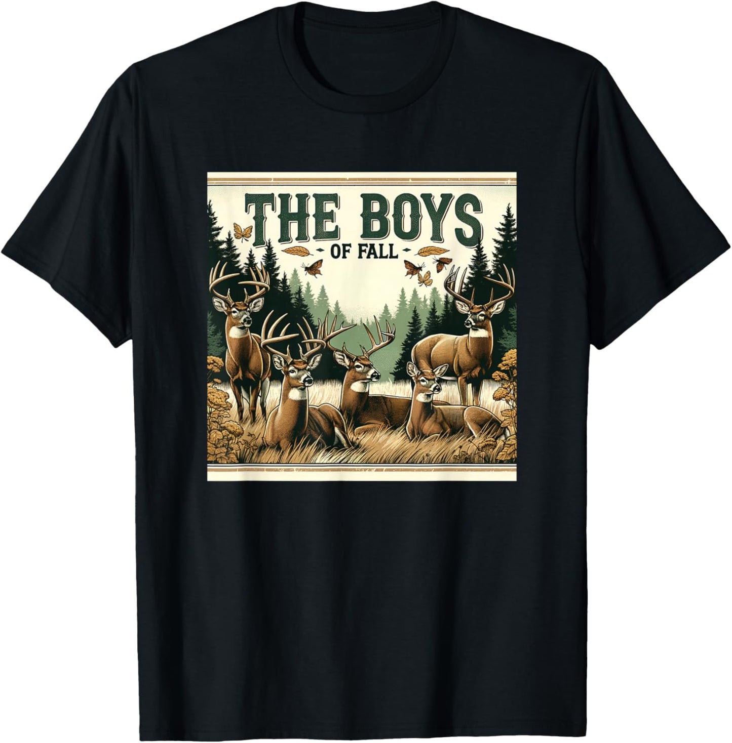 The Boys of Fall Rustic Deer Hunting Autumn Design T-Shirt - T-Shirt | Black