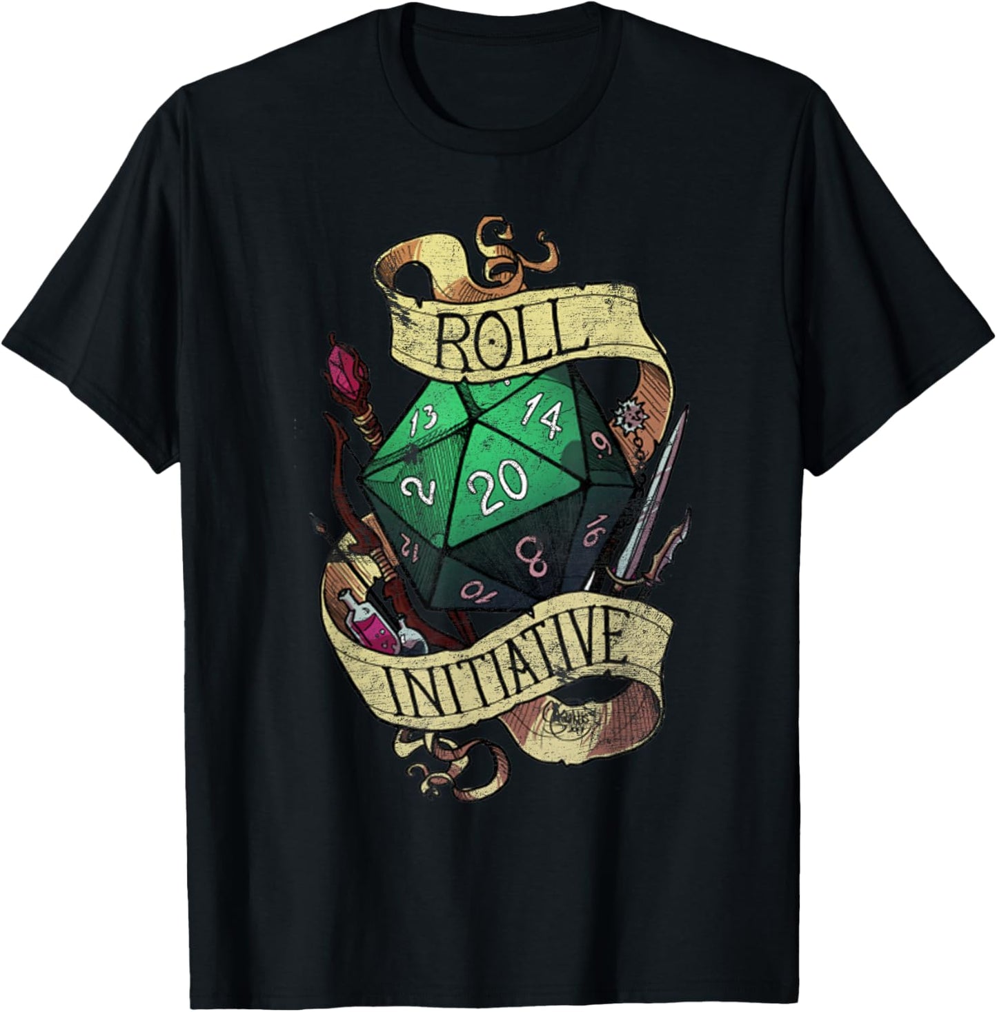 Vintage Funny Take the Initiative roll Retro Gaming Gamer T-Shirt - T-Shirt | Black