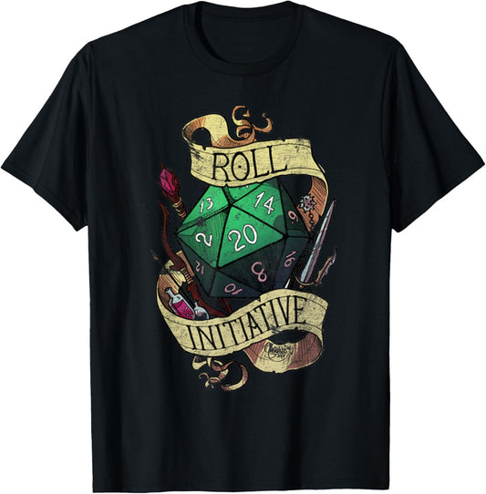 Vintage Funny Take the Initiative roll Retro Gaming Gamer T-Shirt - T-Shirt | Black
