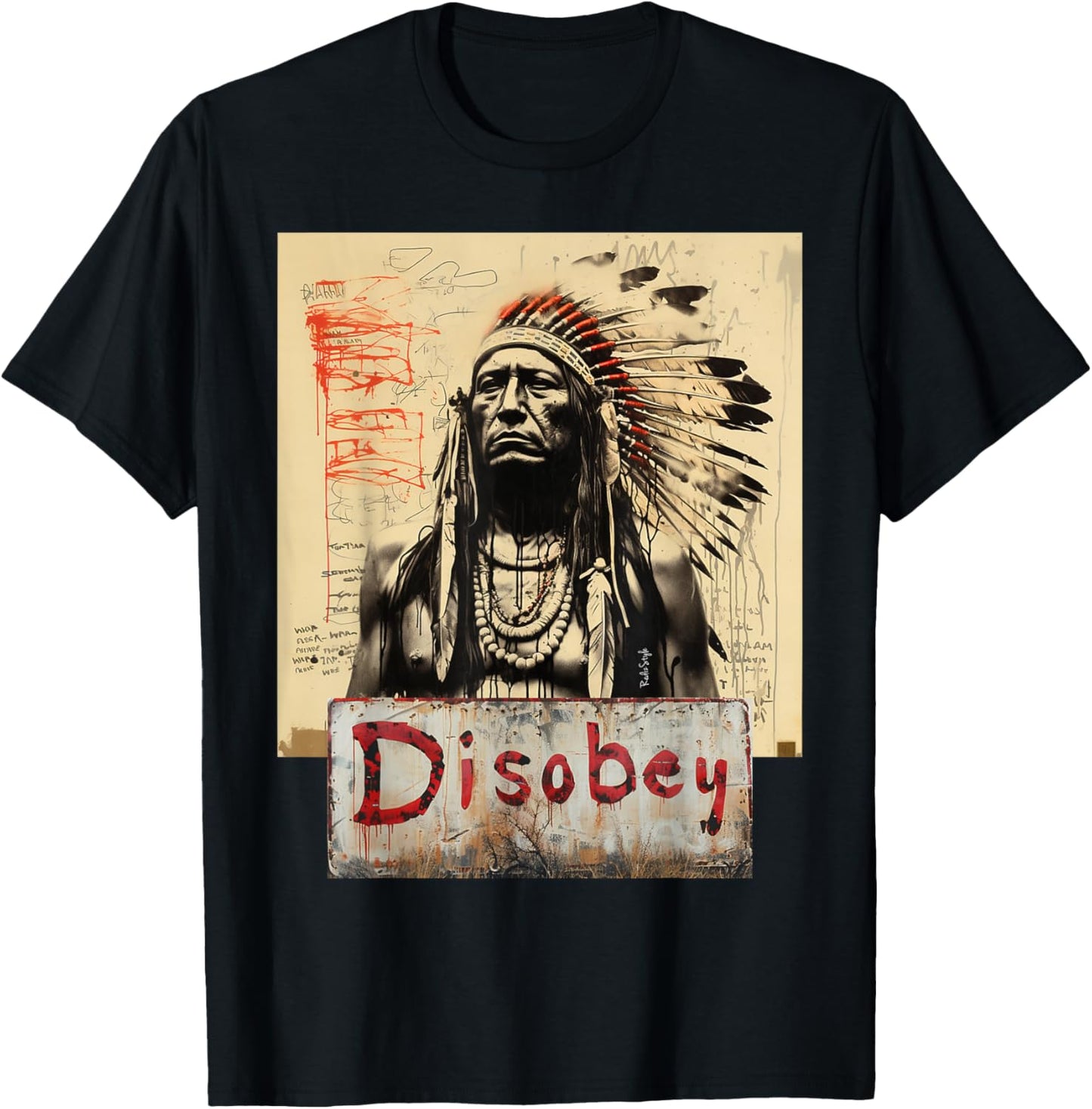 DISOBEY Adults , Black, Small, Short Sleeve, Tribal Cartoon, , Classic Fit, Imported T-Shirt - T-Shirt | Black