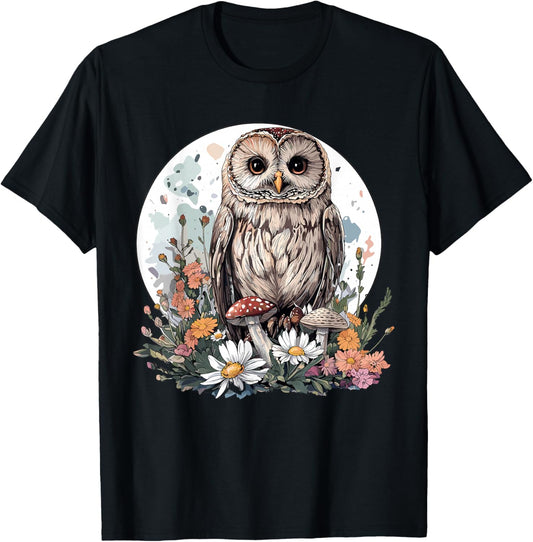 Cottagecore Owl T-Shirt - T-Shirt | Black