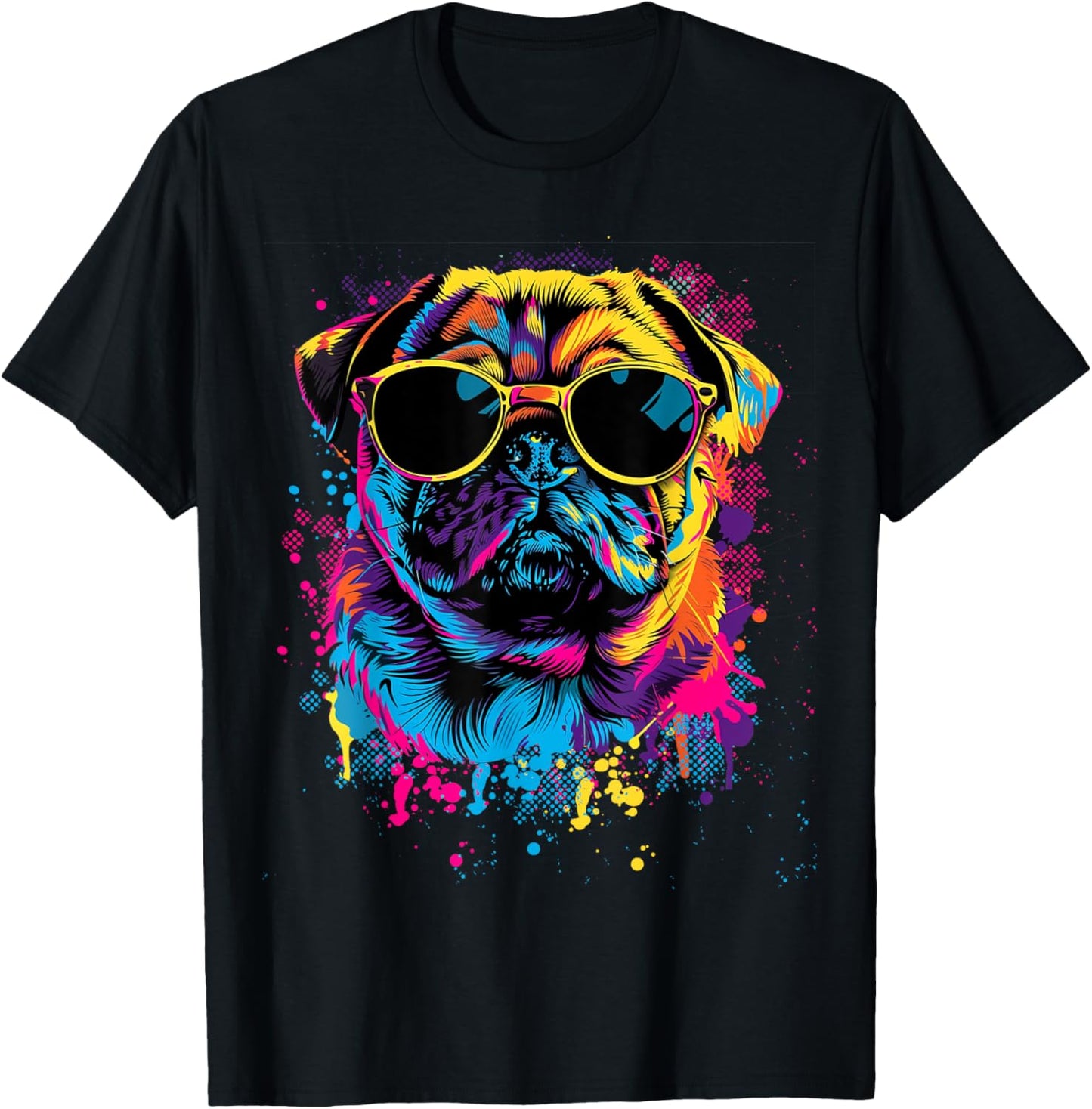 Pug Dog Lovers Design Colorful Pop Art Pug T-Shirt - T-Shirt | Black