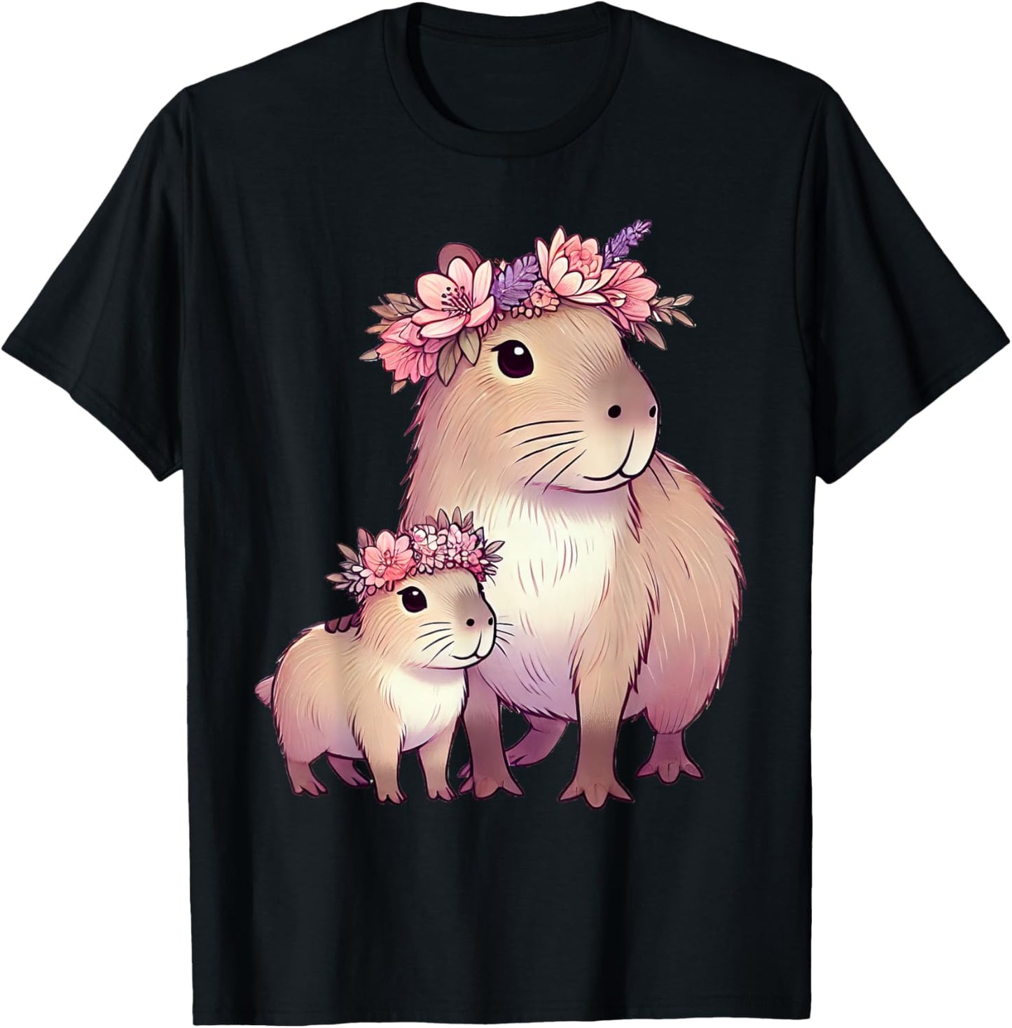 Capybara Mom Flower T-Shirt - T-Shirt | Black