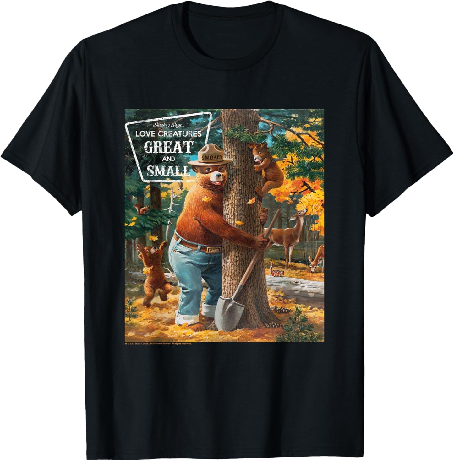 Smokey Bear Love Creatures Great And Small Tree Hug T-Shirt - T-Shirt | Black