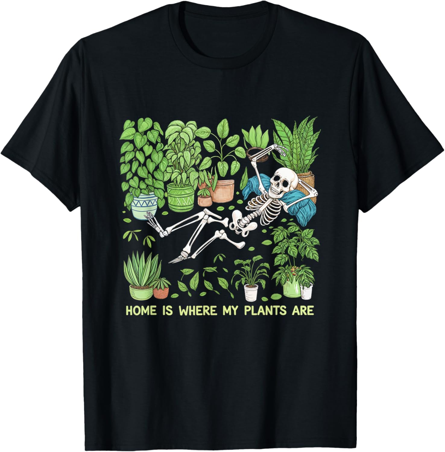 Where My Plants Are Skeleton Plant Lover T-Shirt - T-Shirt | Black