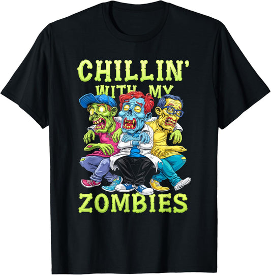Chillin With My Zombies Zombie Halloween Kids T-Shirt - T-Shirt | Black