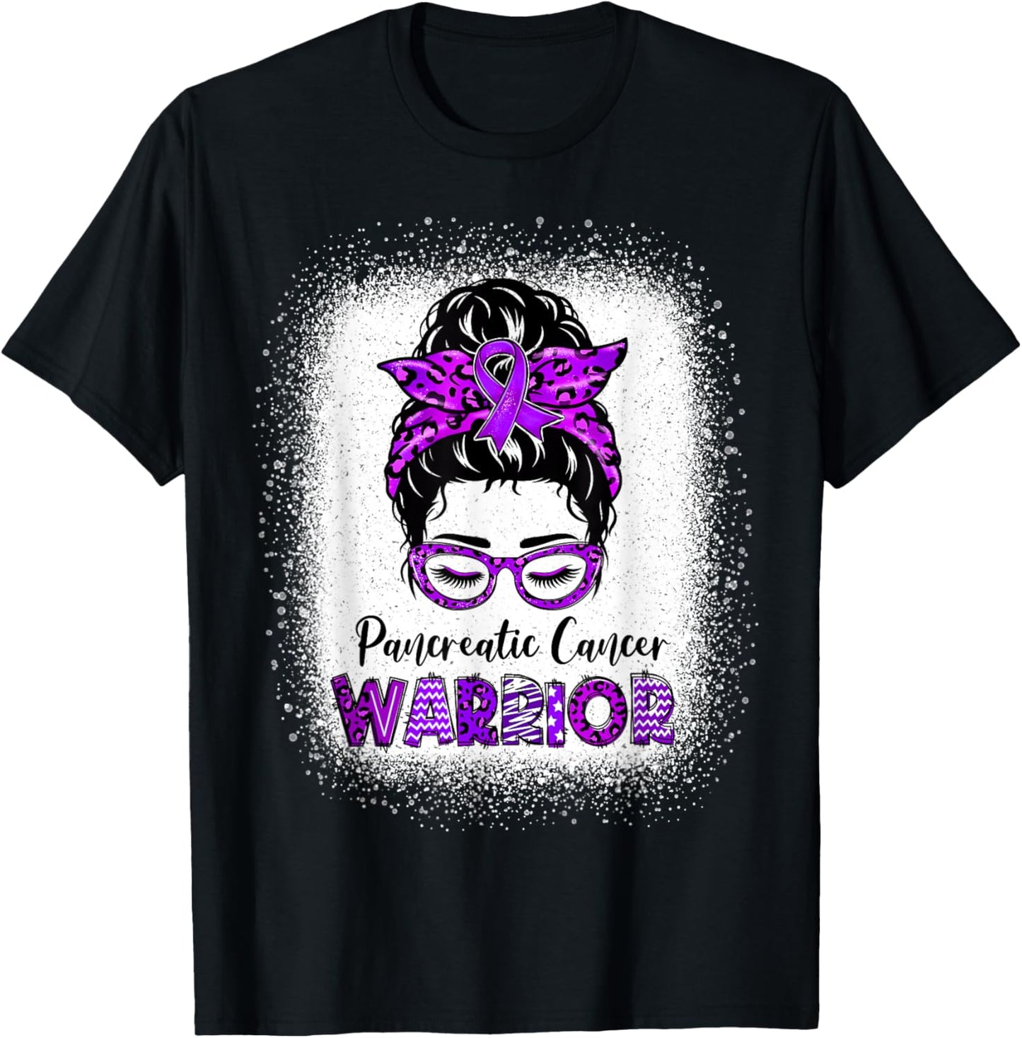 Pancreatic Cancer Awareness Messy Bun Purple Ribbon T-Shirt - T-Shirt | Black