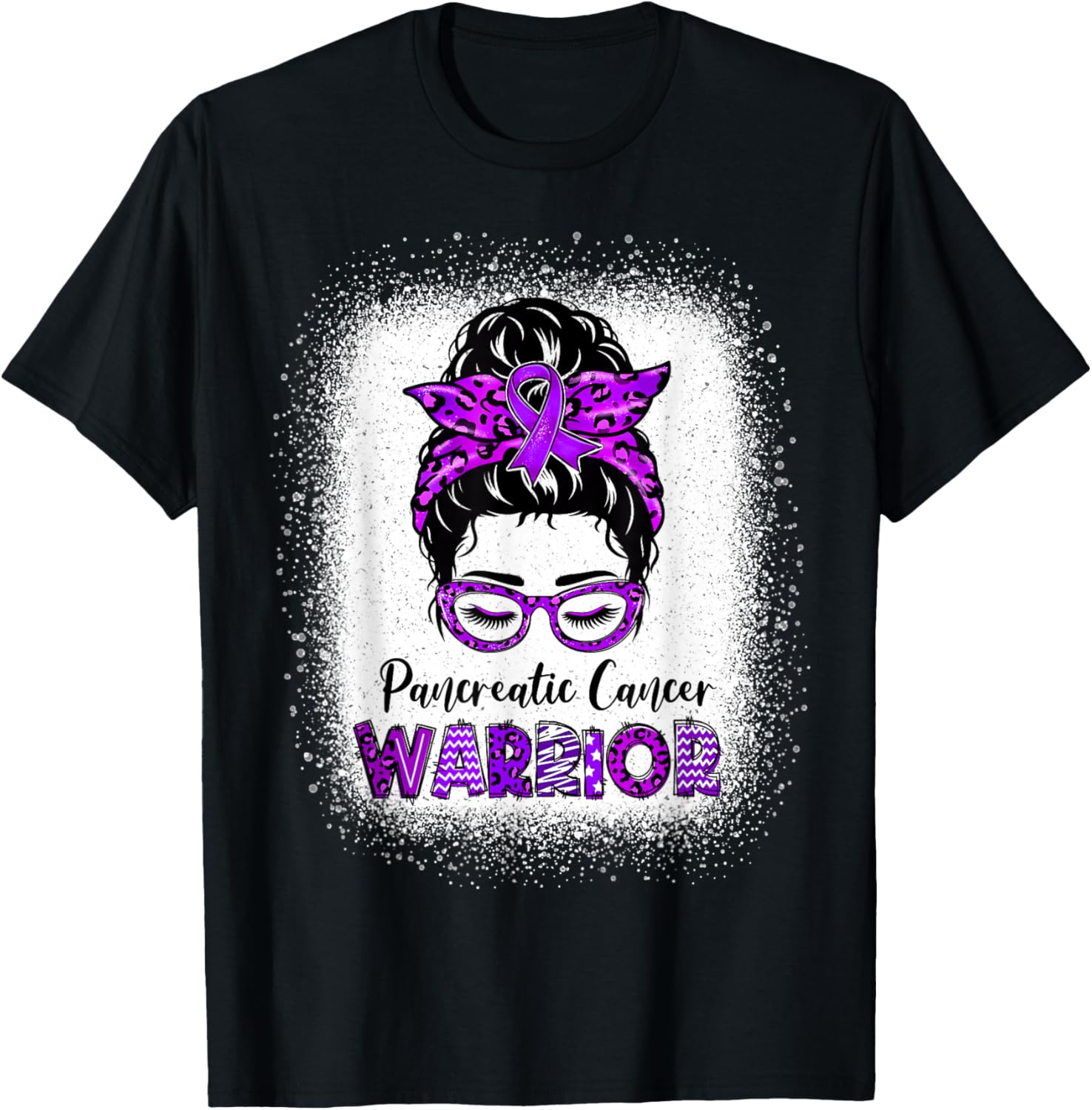 Pancreatic Cancer Awareness Messy Bun Purple Ribbon T-Shirt - T-Shirt | Black