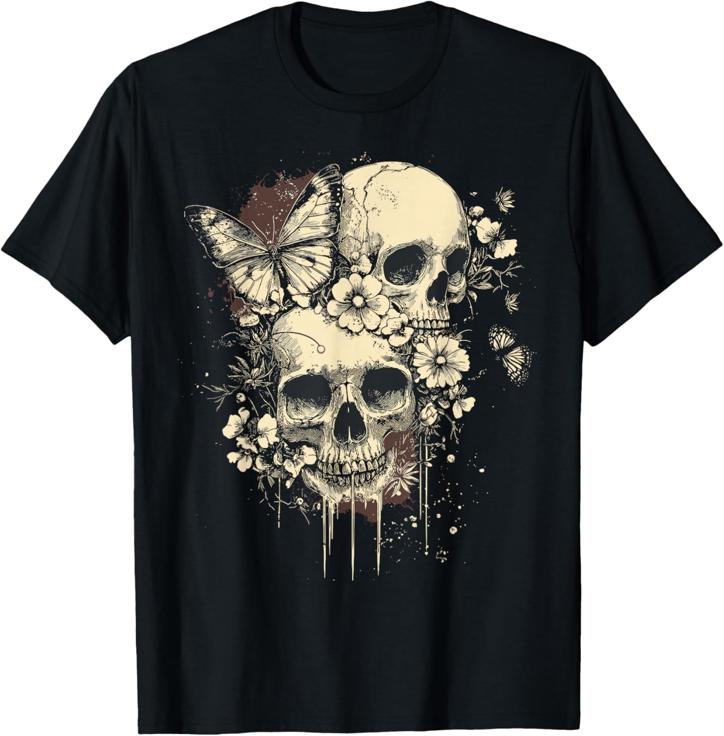 Fairy Grunge Fairycore Y2K Skulls Dainty Butterflies Gothic T-Shirt - T-Shirt | Black