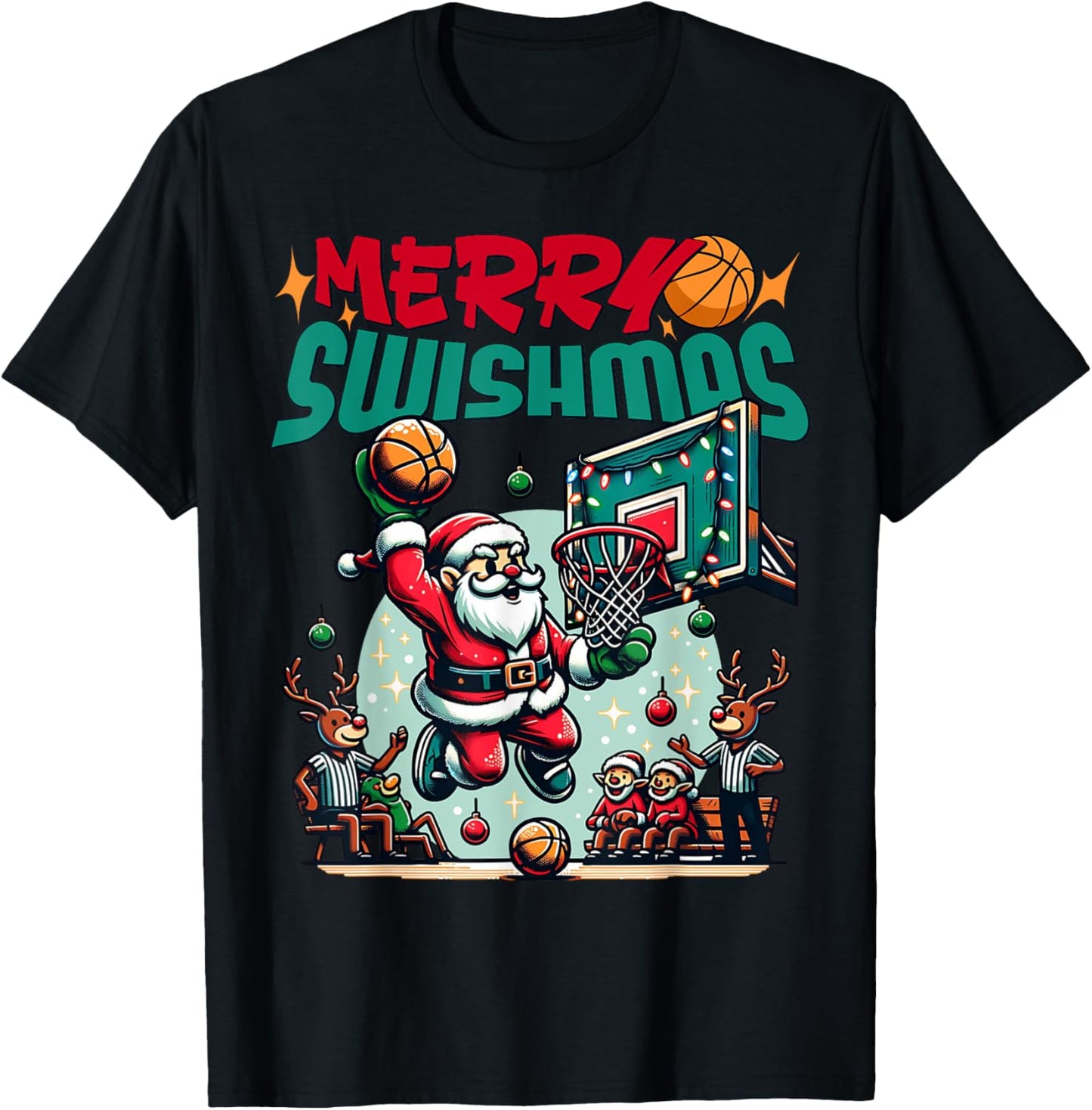 Merry Swishmas Christmas Xmas Basketball Funny T-Shirt - T-Shirt | Black