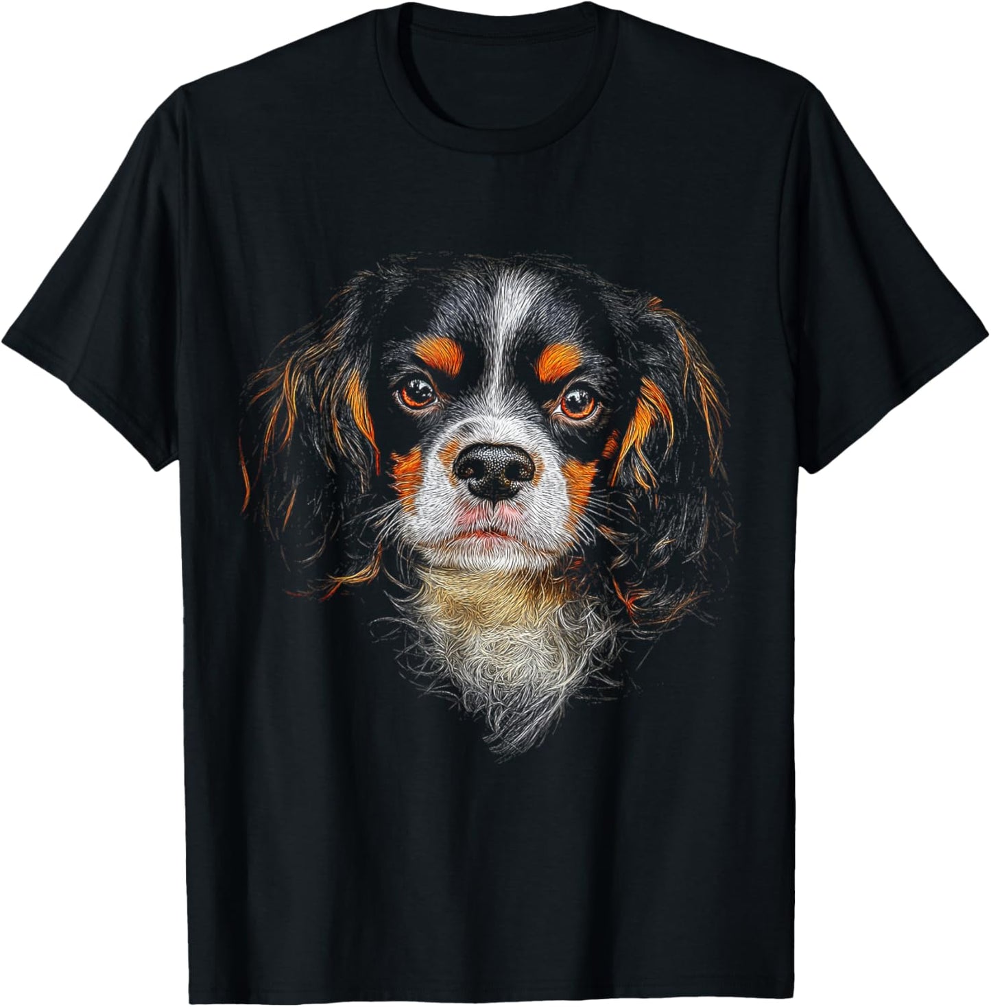 Cavalier King Charles Spaniel Dog Motif Pet Illustration T-Shirt - T-Shirt | Black