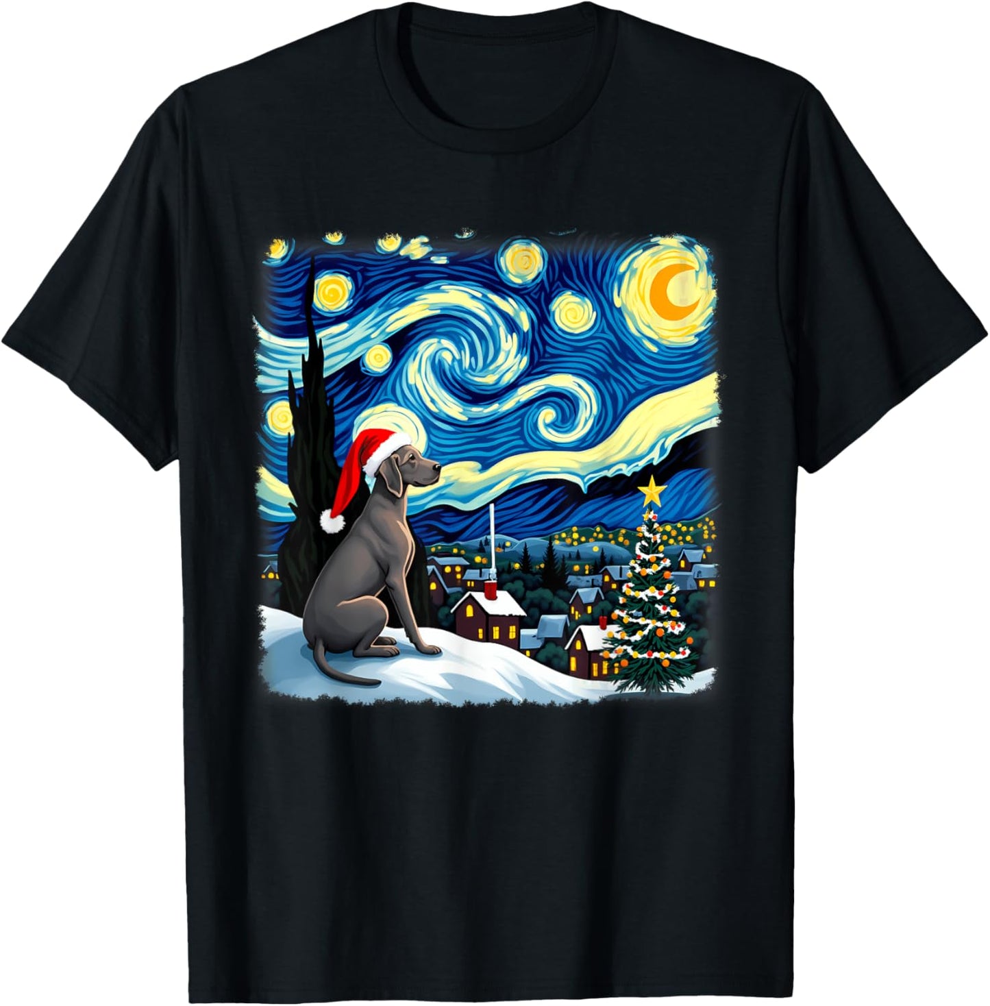 Christmas Weimaraner Dog Starry Night T-Shirt - T-Shirt | Black