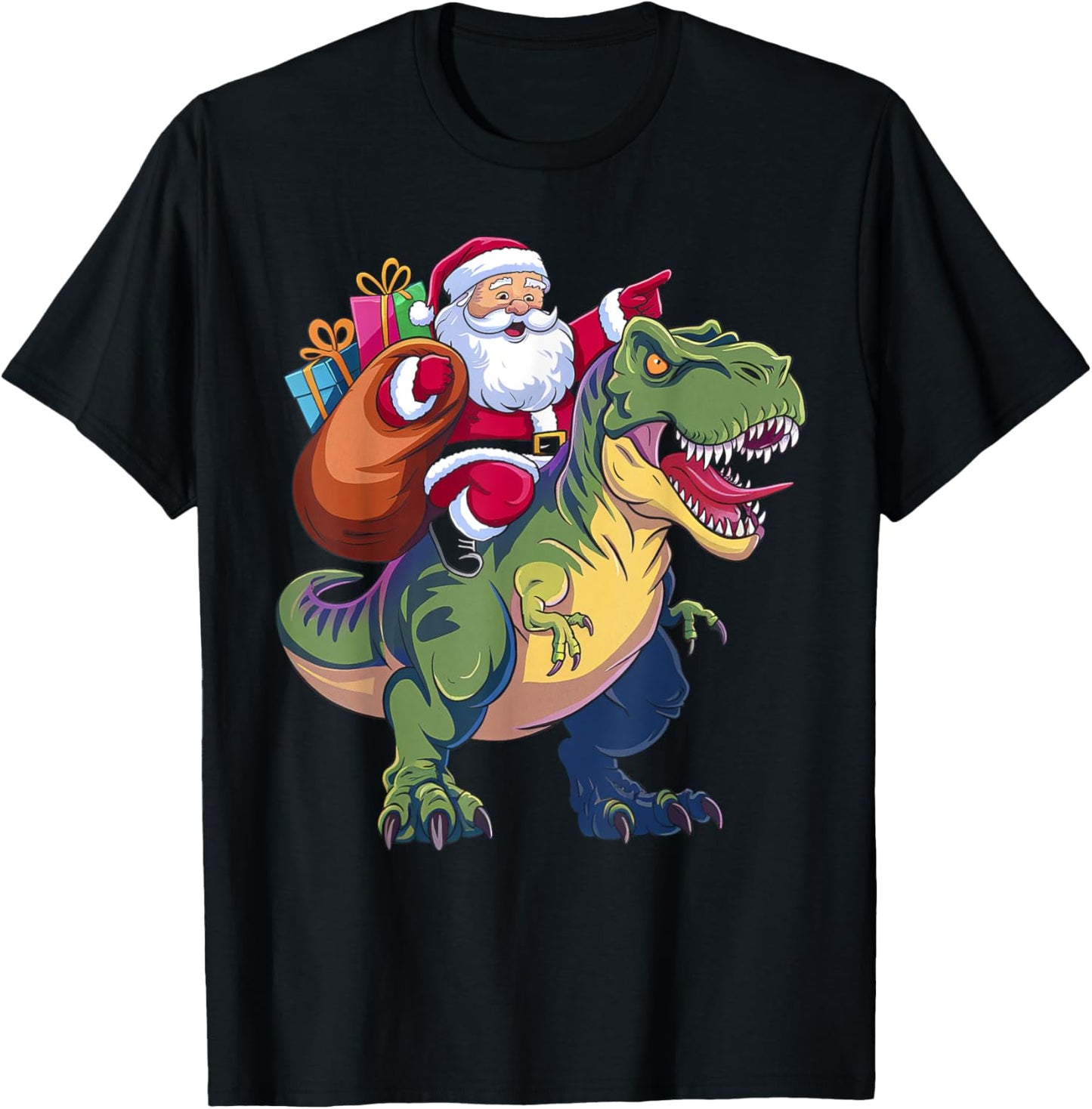 Christmas Santa Riding Dinosaur T-rex Boys Kids Toddler T-Shirt - T-Shirt | Black