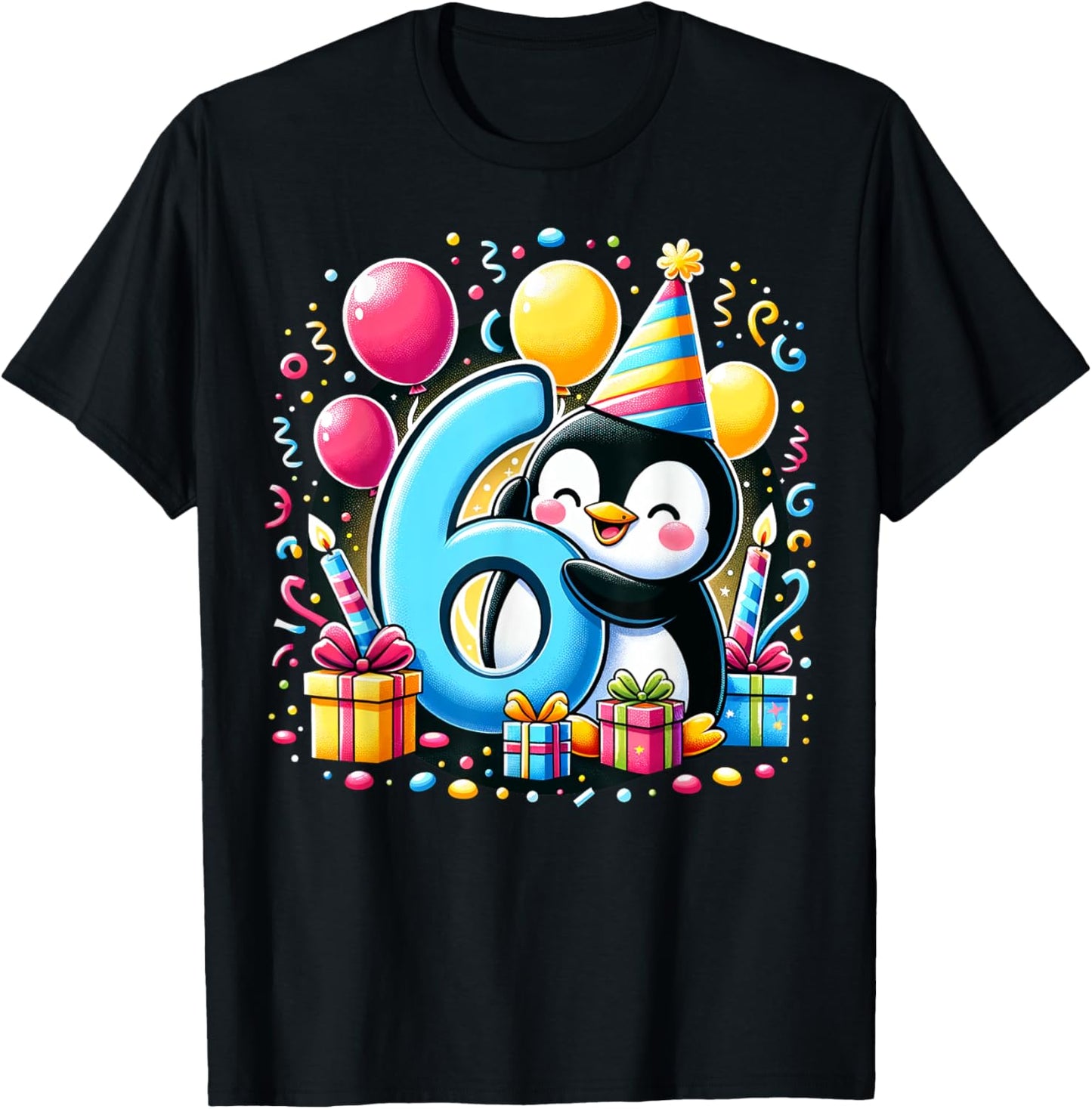 Kids Penguin Theme sixth Bday Party 6th Penguin Birthday T-Shirt - T-Shirt | Black