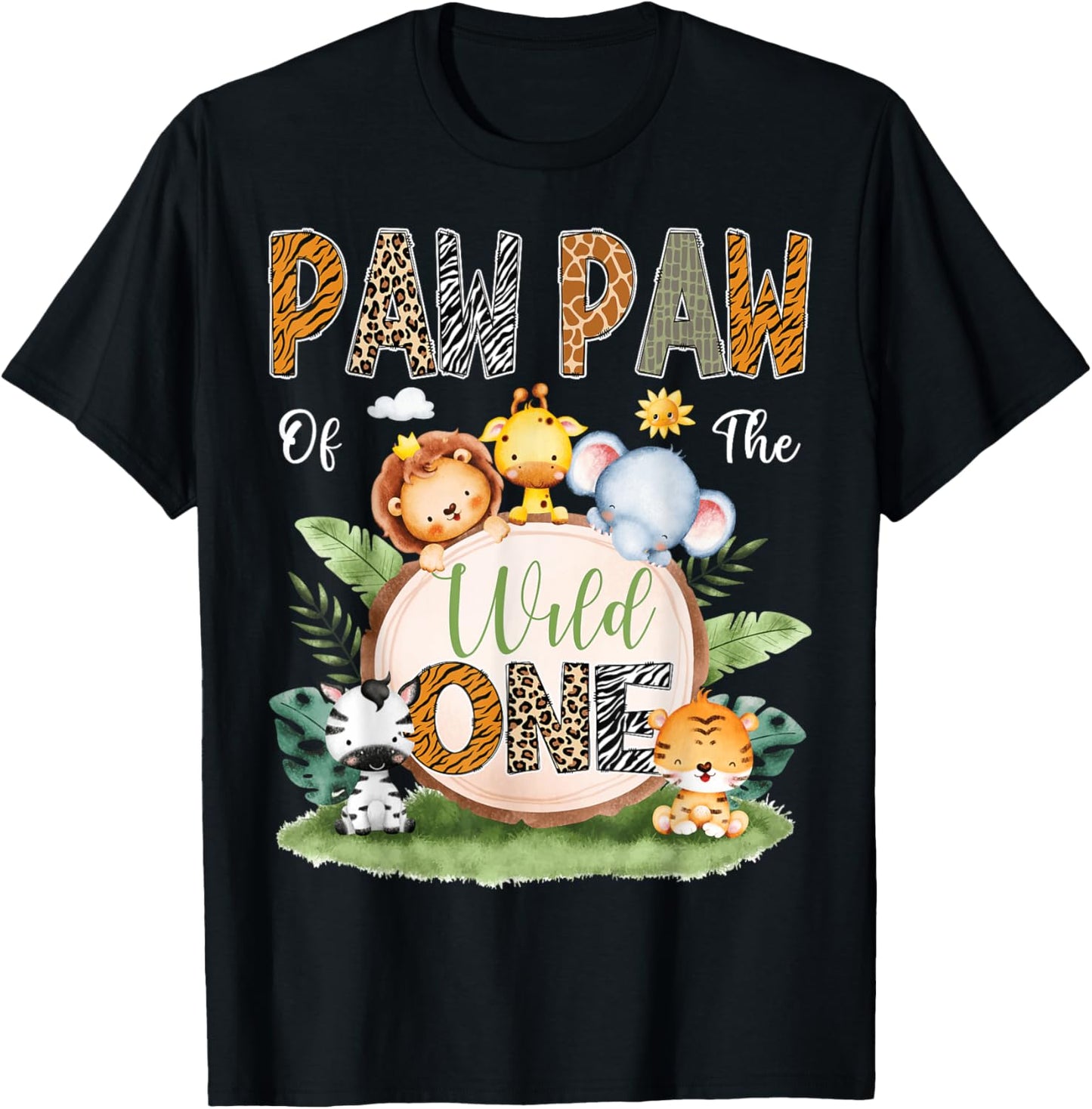 Paw Paw Of The Wild One 1St Birthday Kids Safari Jungle T-Shirt - T-Shirt | Black