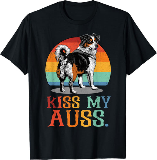 Funny Australian Shepherd Kiss My Auss Aussie Mom Dog Lover T-Shirt - T-Shirt | Black