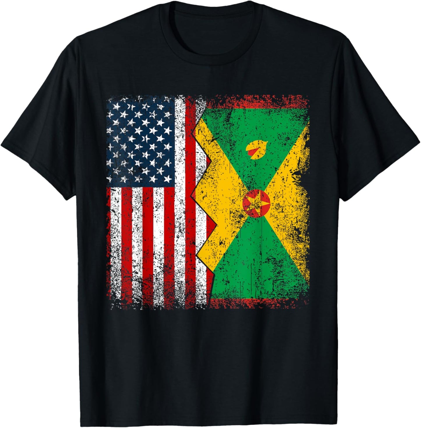 Grenadian Roots | Half American Flag | America Grenada Flags T-Shirt - T-Shirt | Black