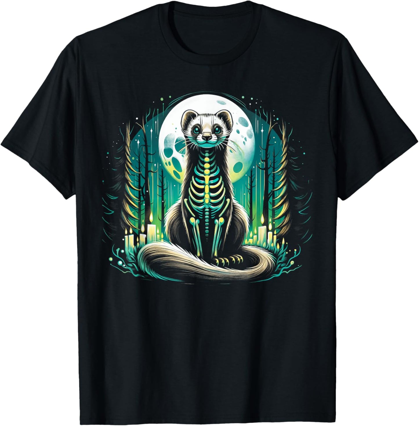 Cool Ferret Skeleton Halloween Christmas Birthday T-Shirt - T-Shirt | Black