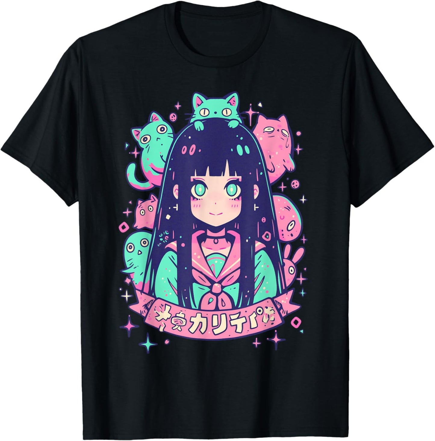 Goth Grunge Demon Anime Girl Waifu Horror Alt Aesthetic T-Shirt - T-Shirt | Black