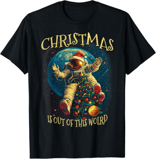 Funny Christmas Astronaut Holiday Xmas Space T-Shirt - T-Shirt | Black