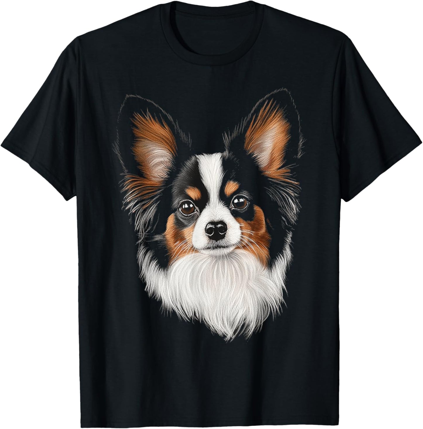 Papillon Dog Motif Pet Illustration Papillon Men Women Kids T-Shirt - T-Shirt | Black