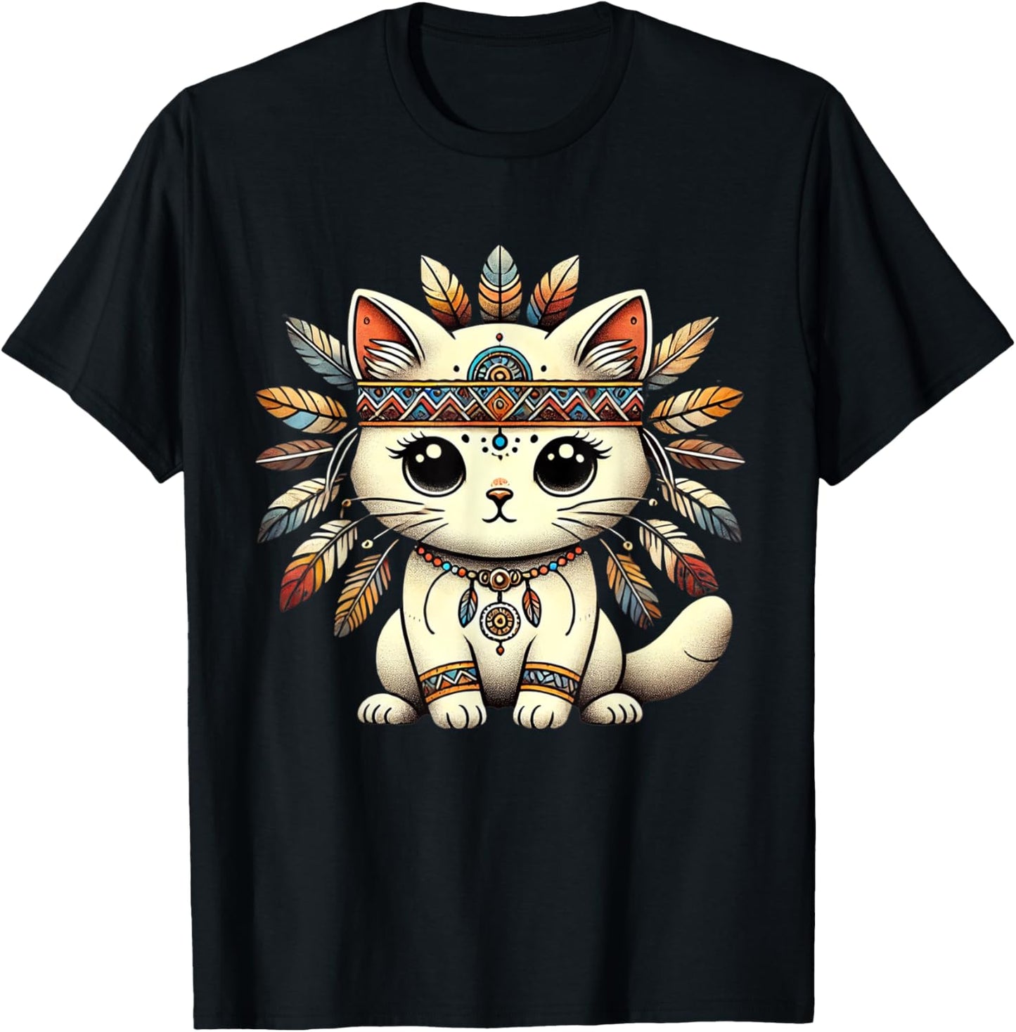 Native American Indian Cute Cat Culture and Heritage Women Kids T-Shirt - T-Shirt | Black