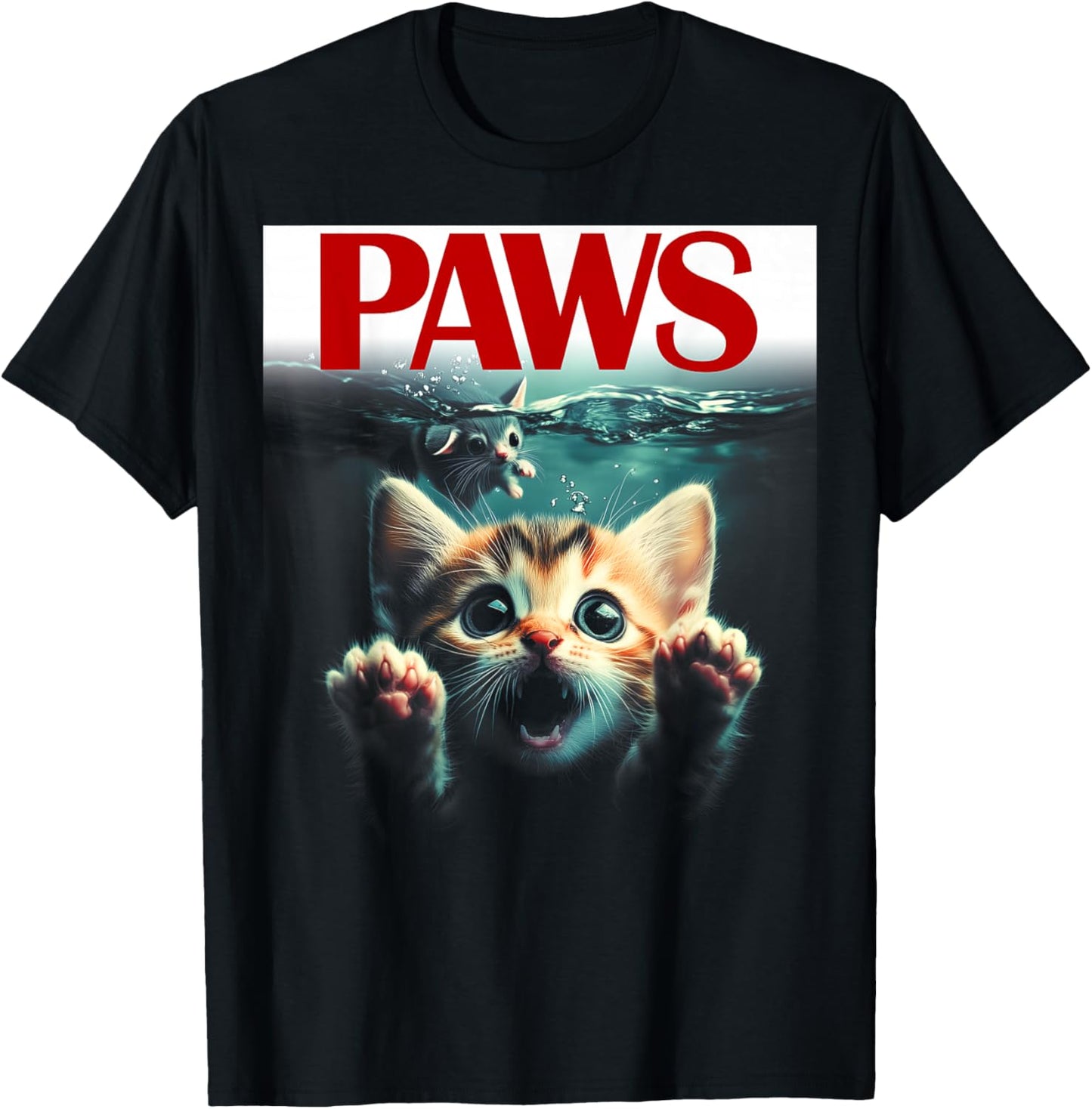 Paws cat and Mouse Funny and Cute Parody Kitten Lover T-Shirt - T-Shirt | Black