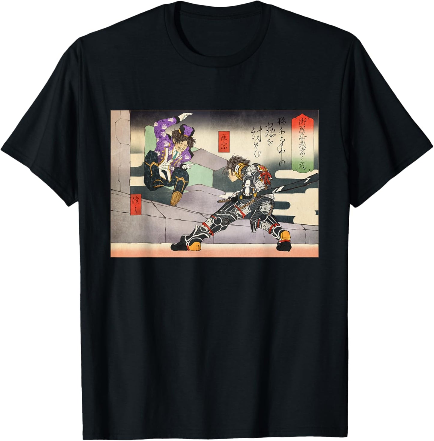 PSO2 Ash vs. Doudou Ukiyo-e Style T-Shirt - T-Shirt | Black
