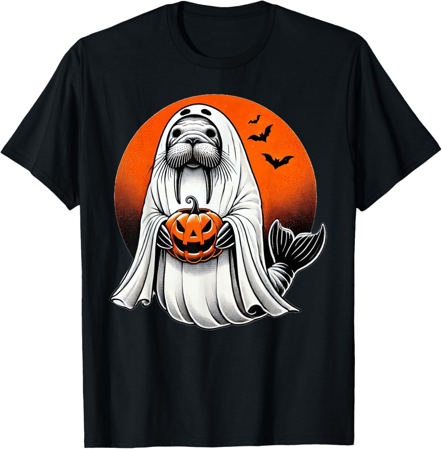 Halloween Seal Ghost Costume Walrus Jackolantern Pumpkin T-Shirt - T-Shirt | Black