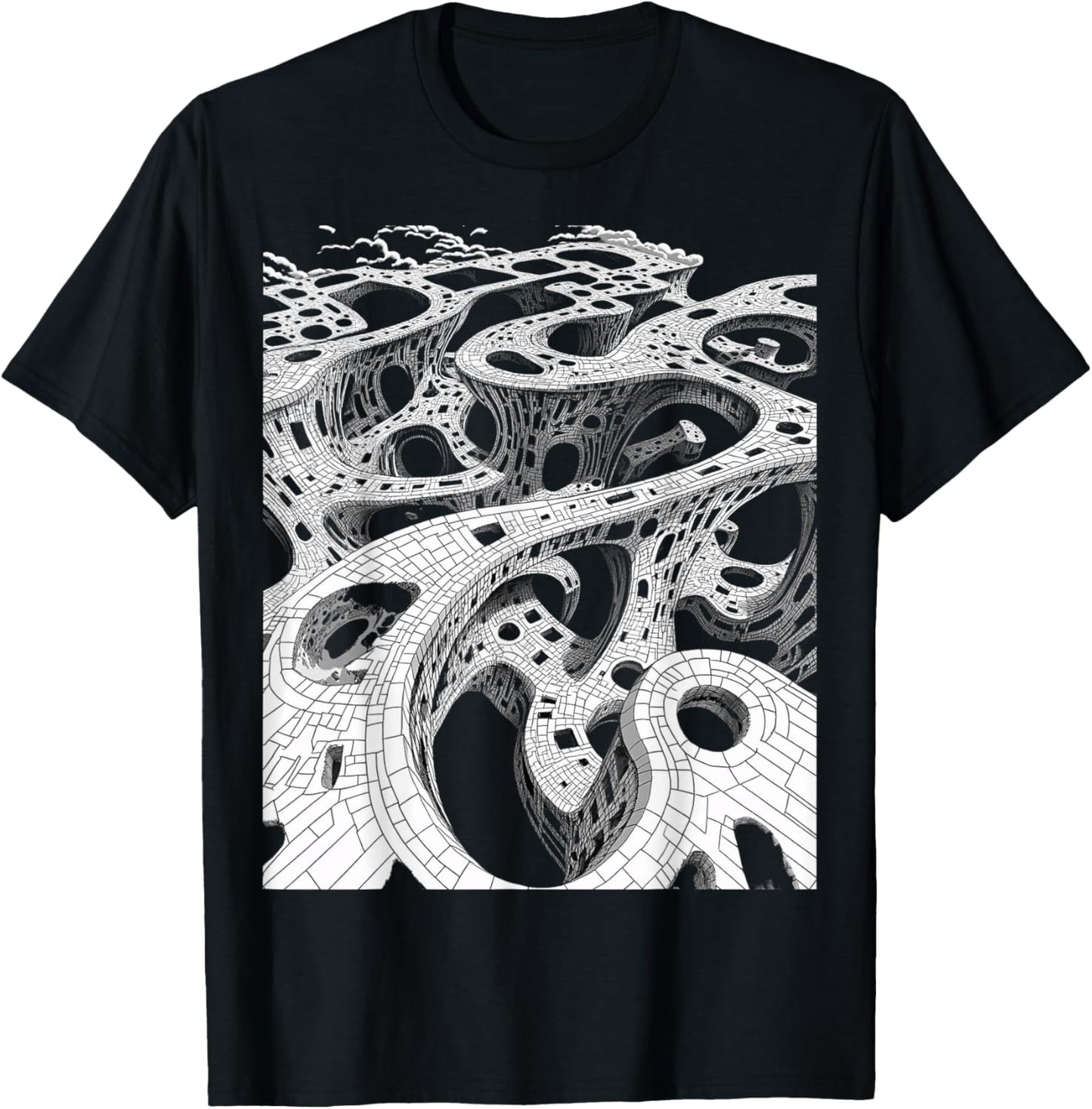 Surreal Black White Abstract Optical Illusion T-Shirt - T-Shirt | Black