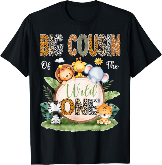 Big Cousin Of The Wild One 1St Birthday Kids Safari Jungle T-Shirt - T-Shirt | Black