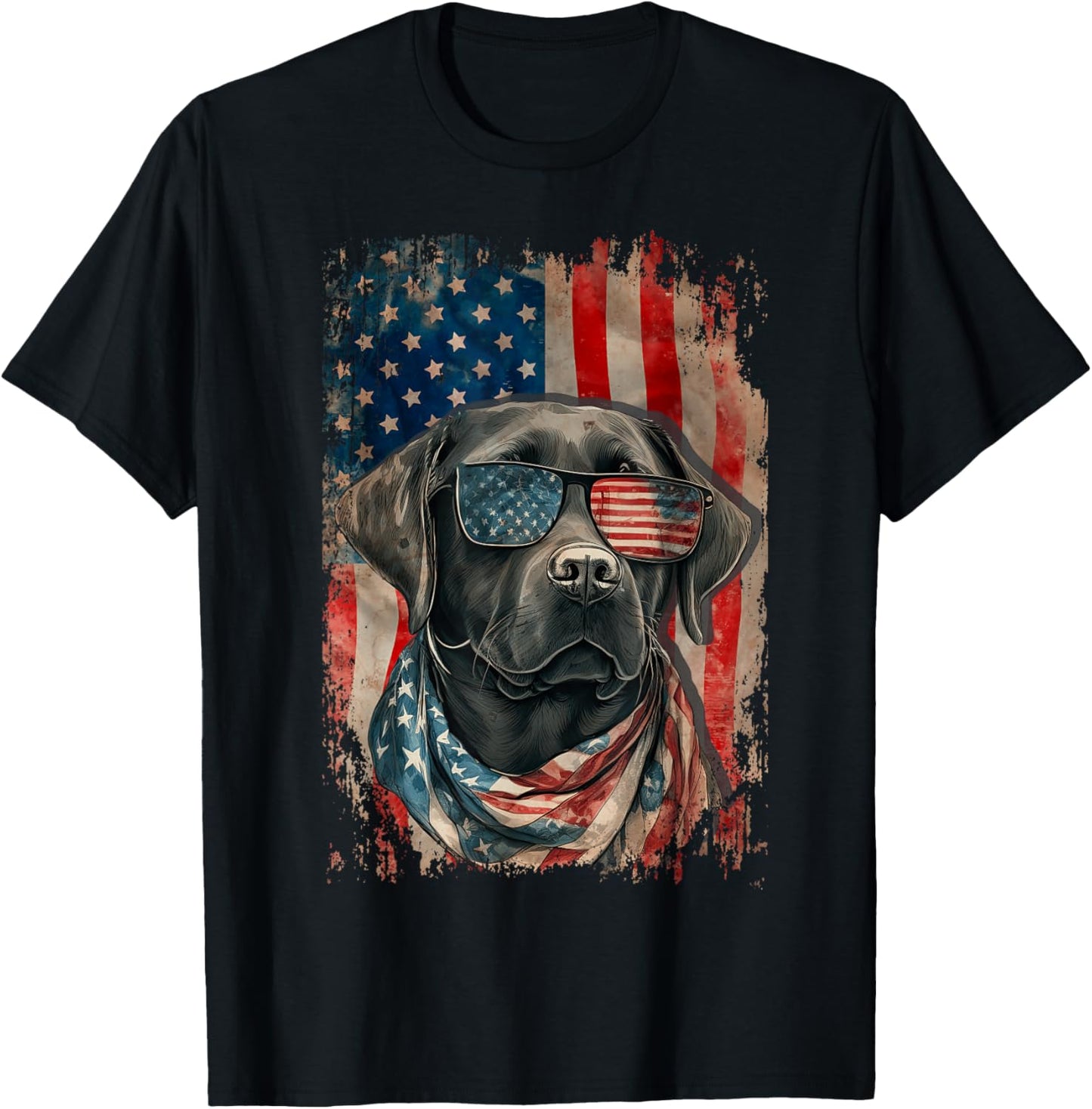 Black Labrador Retriever USA Flag Vintage Labrador Dog Lover T-Shirt - T-Shirt | Black