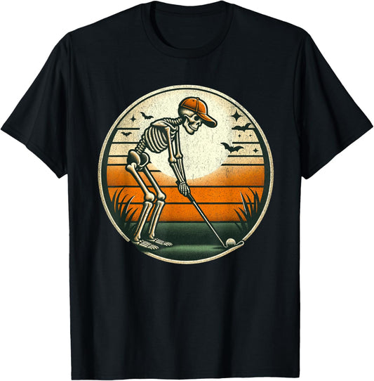 Skeleton Golf Halloween Golfer Golf Player Funny Men Dad T-Shirt - T-Shirt | Black