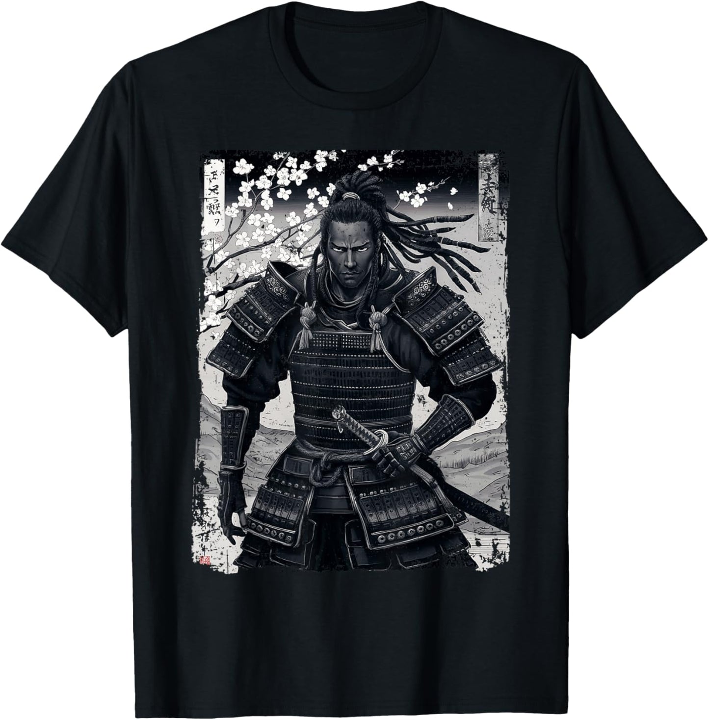 Black Afro African Japanese Style Yasuke Samurai T-Shirt - T-Shirt | Black
