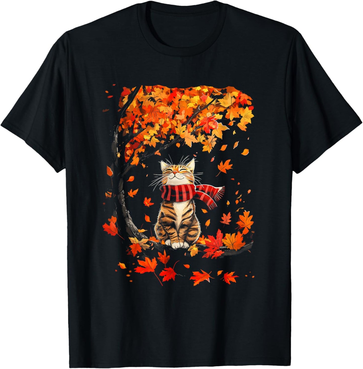 It's Fall Y'all Thanksgiving Cat Leaf Fall Tree Hello Autumn T-Shirt - T-Shirt | Black