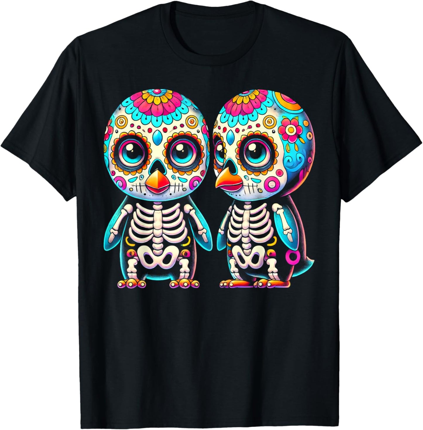 Adorable Día de Muertos Sugar Skull Penguin Day of the Dead T-Shirt - T-Shirt | Black