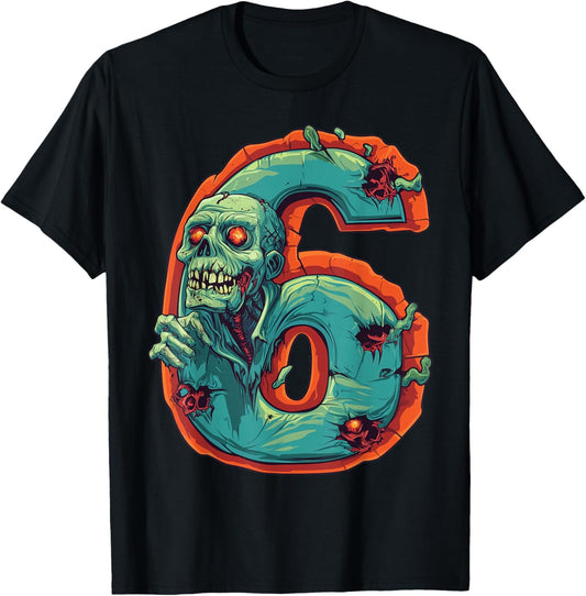 Fun 6th Birthday Zombie Halloween Themed 6 Year Old Kids T-Shirt - T-Shirt | Black