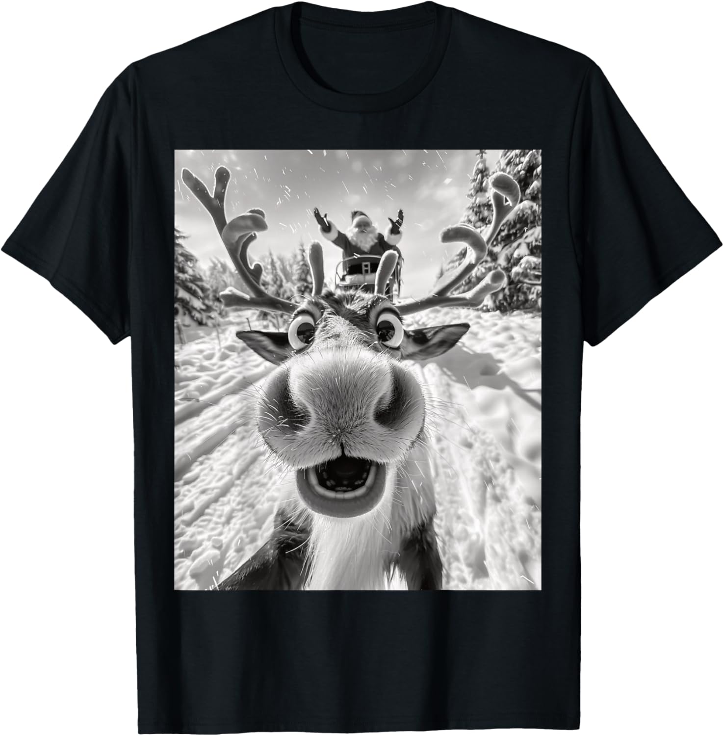 Funny Reindeer Selfie Christmas T-Shirt - T-Shirt | Black