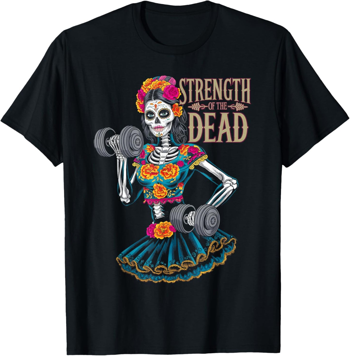 Dia De Los Muertos La Catrina Day of the Dead Gym Workout T-Shirt - T-Shirt | Black