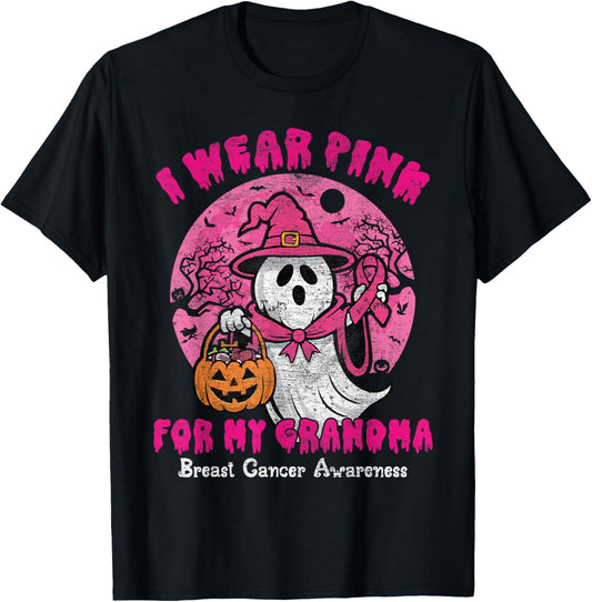 I Wear Pink For My Grandma Breast Cancer Awareness Ghost T-Shirt - T-Shirt | Black