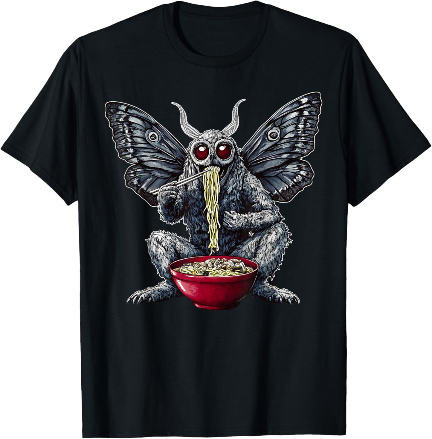 Mothman Cryptozoology Cryptid Ramen Japanese Noodles T-Shirt - T-Shirt | Black