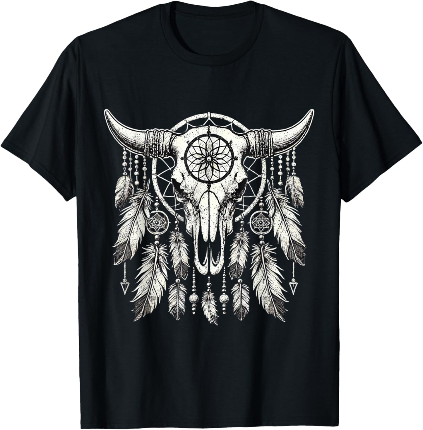 Vintage Boho Cow Skull cowgirl Dream catcher T-Shirt - T-Shirt | Black