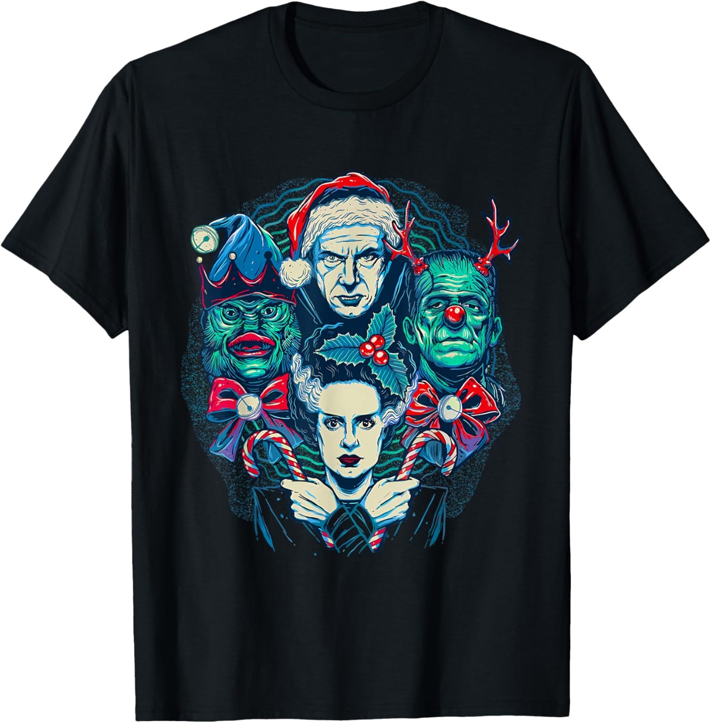 Vintage Funny Frankenstein Monsters Mash Spooky Christmas T-Shirt - T-Shirt | Black