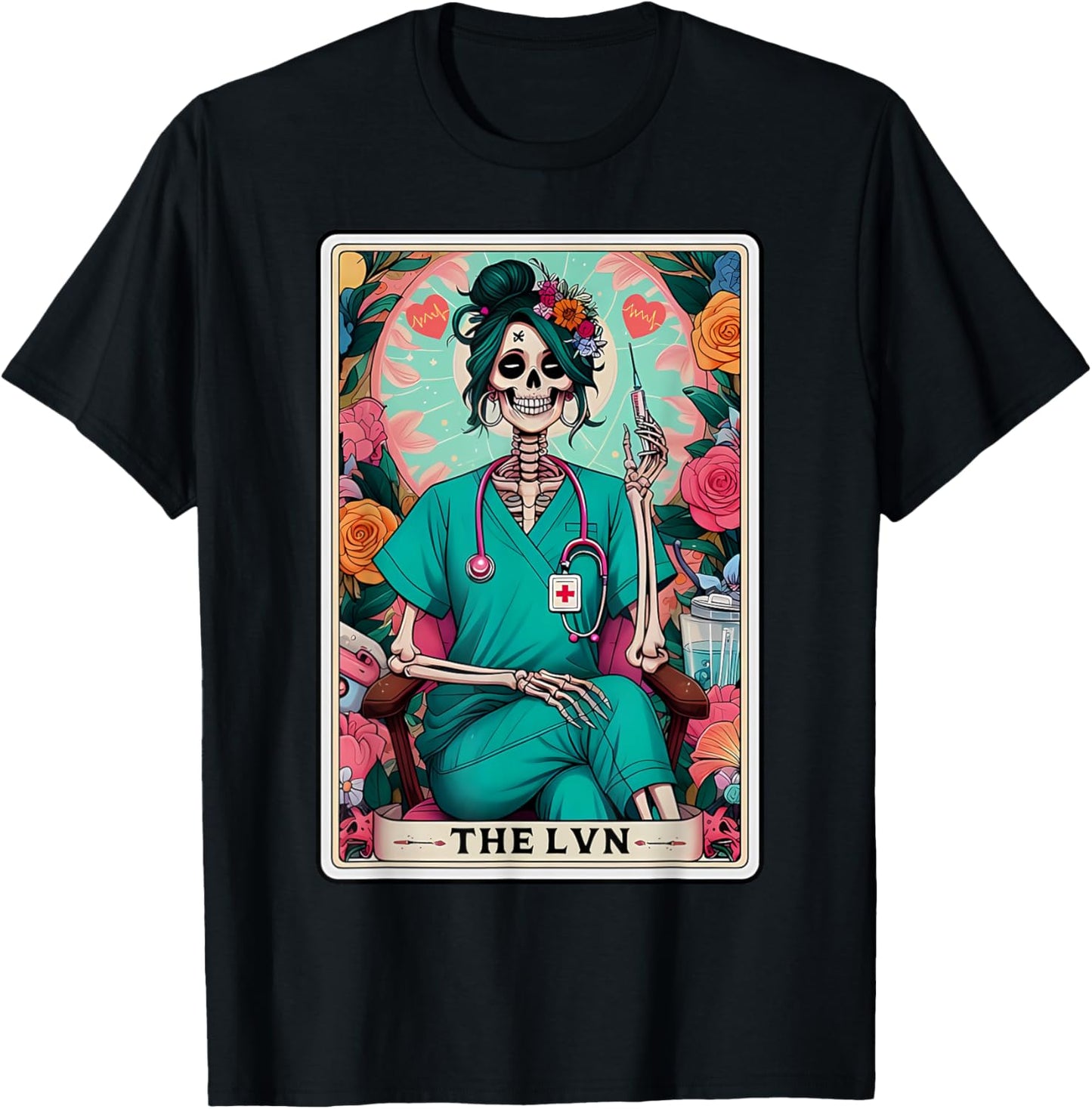 Skeleton Nurse LVN Tarot Card Licensed Vocational Nurse T-Shirt - T-Shirt | Black