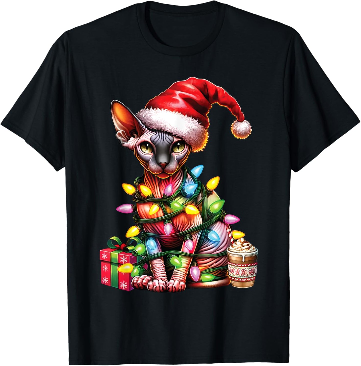 Pet Animal Lovers Cute Sphynx cat Reindeer Antlers Christmas Women Kids T-Shirt - T-Shirt | Black